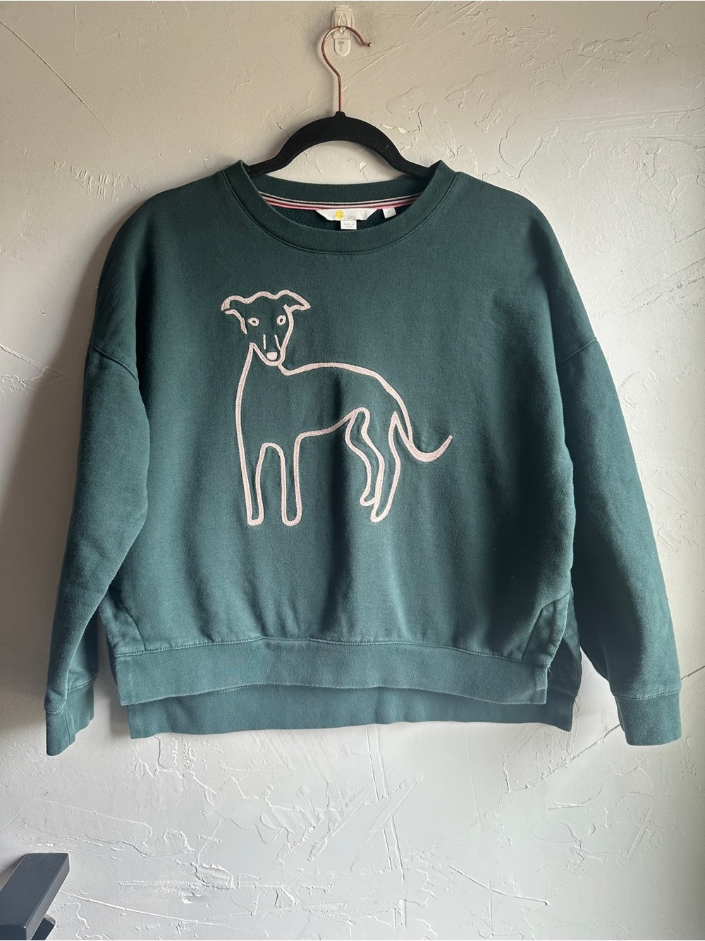 Boden Embroidered Greyhound Sweatshirt Cropped Boxy Green Cotton Preppy S